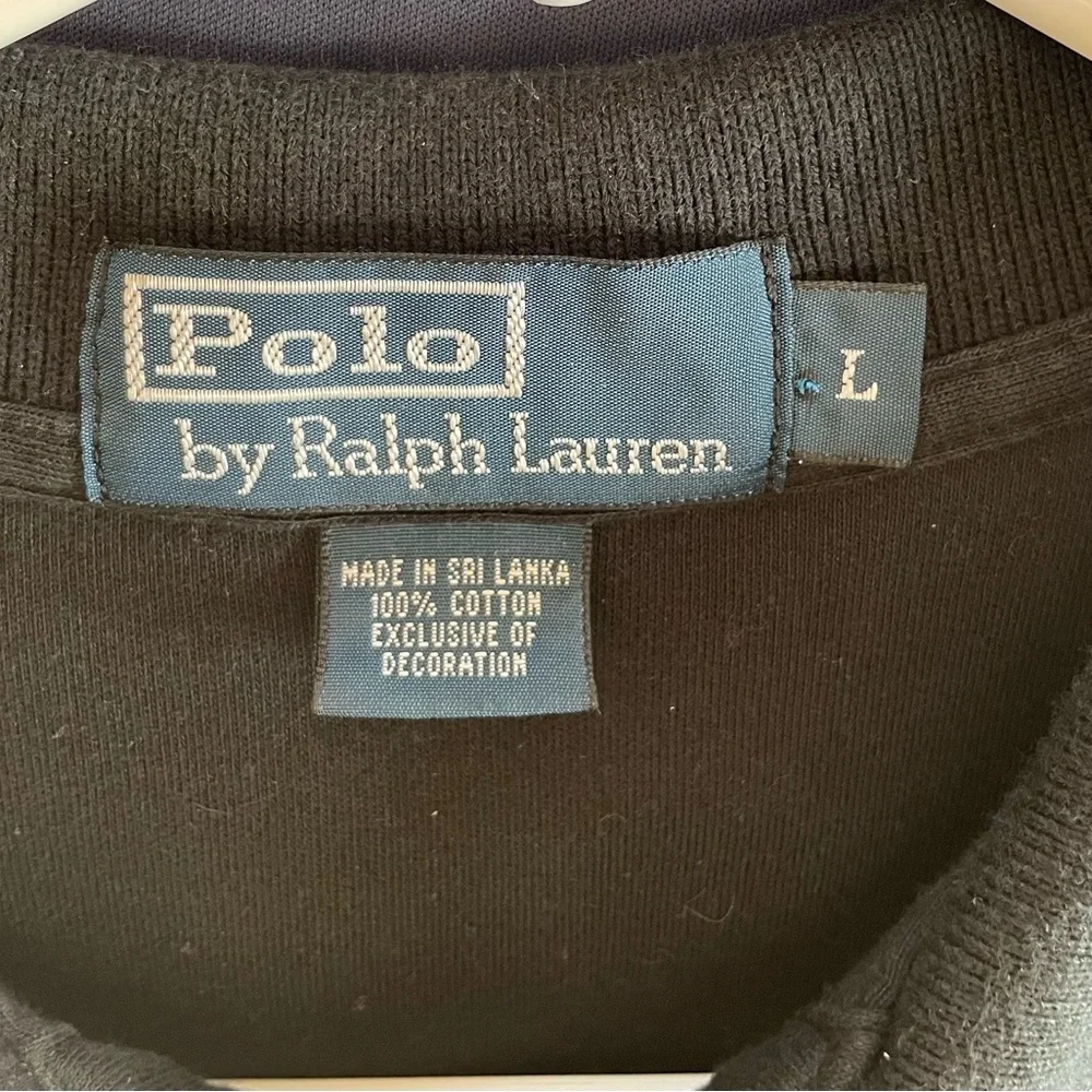 Ralph Lauren Men's Large Black Cotton Polo Shirt with Red Pony Logo